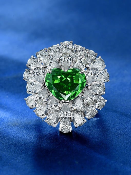 Emerald green [R 2394] 925 Sterling Silver High Carbon Diamond Heart Luxury Ring